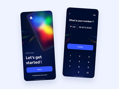 Apple bank - Daily UI 01 apple application blue blur branding color dark design fintech glassmorphism gradient ios minimalism mobile neobank rainbow ui ux