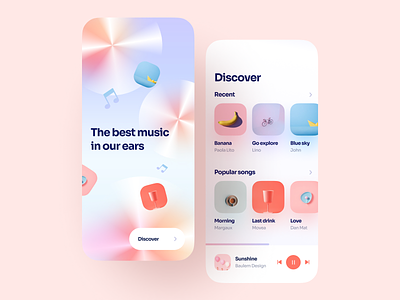 Music player app 🎧 application branding color colorful design gradient holographic icon illustration ios minimalism mobile music player ui ux