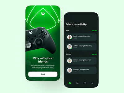 Xbox app background blur branding design game gameplay gamer green minimalism mobile neon tabbar ui ux vector xbox