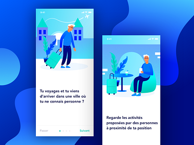 The traveler application art blue branding color design illustration minimalism mobile ui ux vector