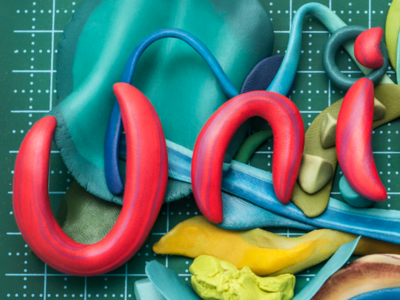 Fragment of a poster 2 abstract experiment lettering modelling clay plasticine plastillustration