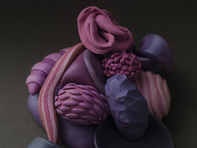 Microstillife, Purple clay color difference experimenting exploring modelling clay plasticine plastilustration study texture