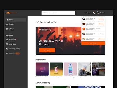 Soundcloud audio browser dark ui desktop music music player redesign soundcloud web app