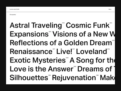 LLS album brutalism brutalist clean concert discography editorial event funk fusion grid jazz layout lonnie liston smith minimal music typography ui website white space