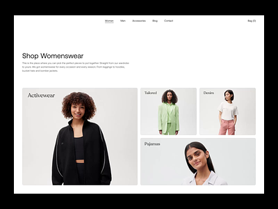 eCommerce activewear cart clothing ecommerce editorial fashion gif grid hover state layout platform shop shopping typography ui webshop website white space womenswear