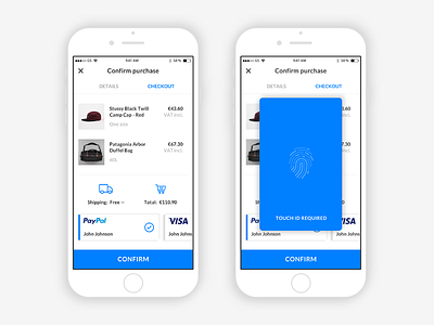 eCommerce App | Checkout & Fingerprint Screen app business ecommerce fingerprint flat ios iphone mobile shopping ui ux white