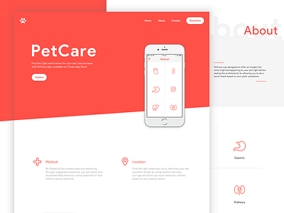 PetCare App | Product Website app clean dog ios iphone mobile pet product ui ux website white