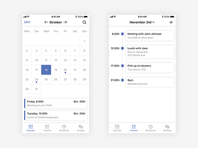 Calendar App app appointment calendar ios iphone mobile reminder schedule simple ui ux white