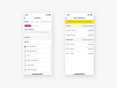 MTA App | Schedules Screens app clean ios ios12 iphonex metro mobile mta schedules subway ui ux