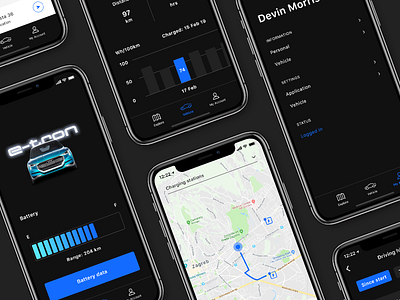 E-Car App app audi automotive car dark e tron electronic ios map mobile tesla vehicle