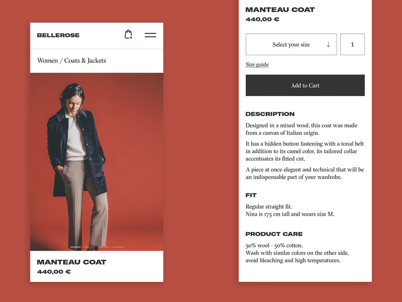 Bellerose | Item & Bag Preview ecommerce fashion mobile responsive safari shop ui web webshop website
