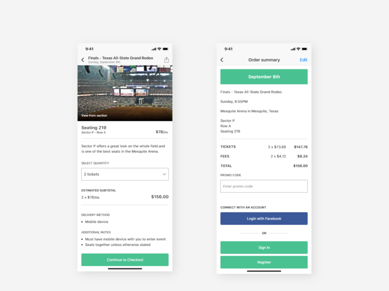Stadium App | Order Summary Screens app arena checkout clean event ios iphone mobile order summary sports stadium tickets