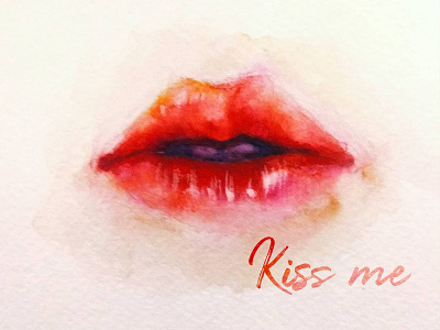 Kiss me aquarelle illustration lips postcard