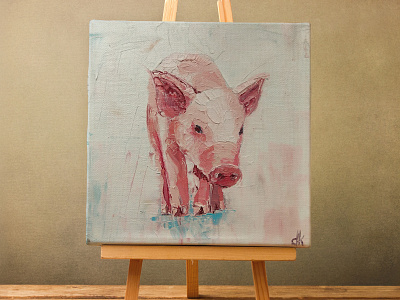 Pig №3 animal art oil oil on canvas pig piggy pink