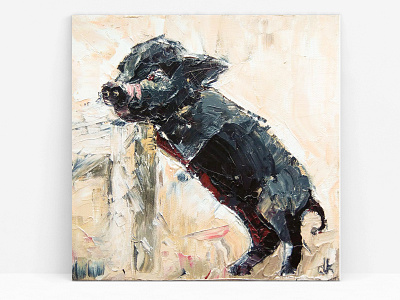 Black piggy black canvas drawing illustration oil paint painting pattern pig poster print