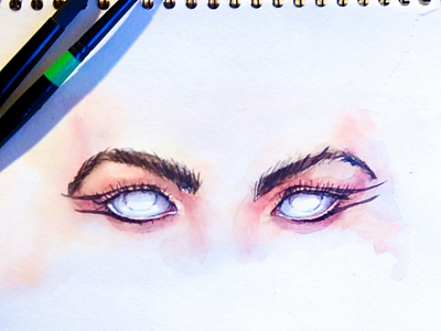 Beauty look. Eyes berlin designer eyes fashion germany illustration makeup paper portrait style watercolor