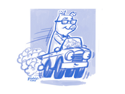 This Little Piggy car character design illustration pig