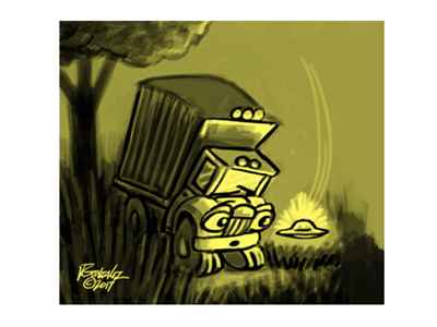 Little UFO character design sketch illustration truck ufo