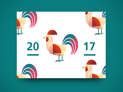 2017 Greeting Card Design 2017 animal card chicken color geometric greeting card illustration invitation card new year rooster zodiac