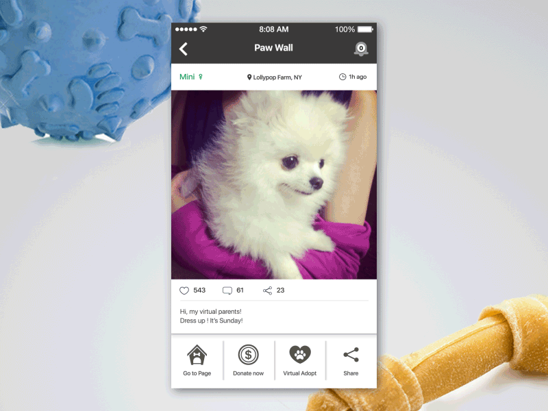 App UI / FUNDoggy / Page animation dogs fundraising gif interaction mobile my page popup share social media ui design