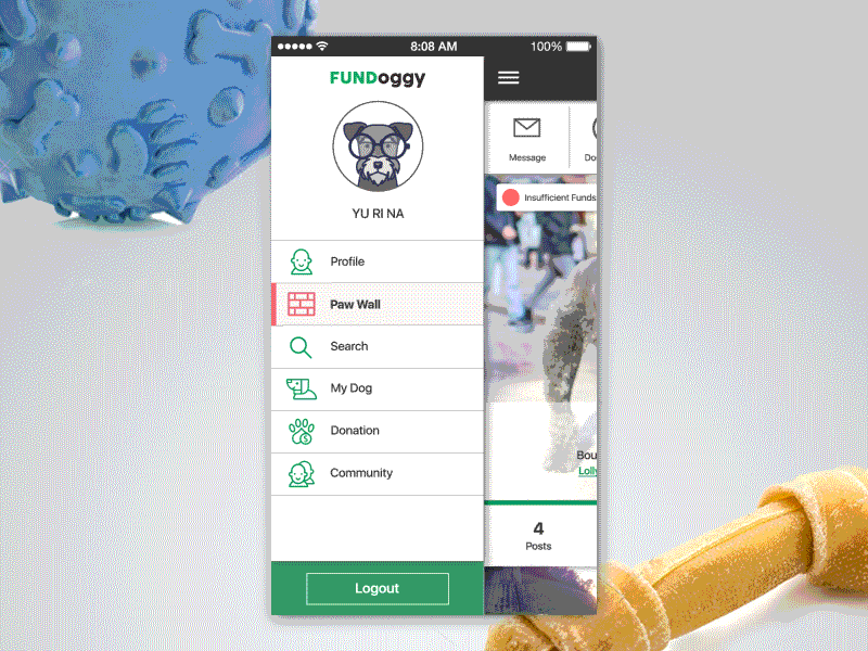 App UI / FUNDoggy / Profile activity badge dogs edit profile gamification level menu profile progress bar search ui design