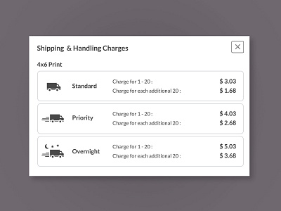 Popup UI / Shipping & Handling Charges information dialog popup