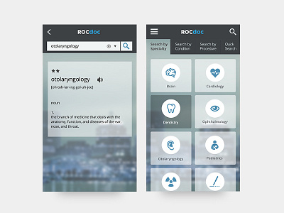 UI / medical application doctor health app medical medical dictionary medical icons medical identity medical user experience rocdoc search search by category search medical specialist ui design