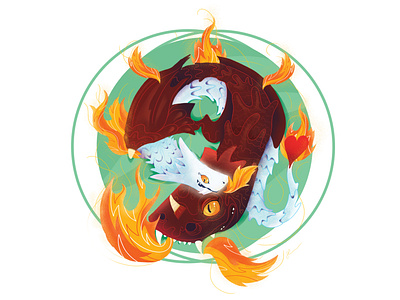 Dragon Lovers burn burning circle design dragon dragons fantasy female female dragon fire fireart illustration illustrator love lovers male dragon men white