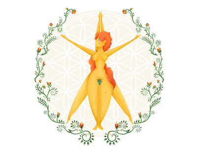 Goddess body body positive character character design female flowers goddess illustration illustrator mandala redhair redhead sacred sacred geometry sacredgeometry woman
