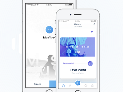 MuVibes - Login And Explore screens app explore genre interface ios listening login mobile music