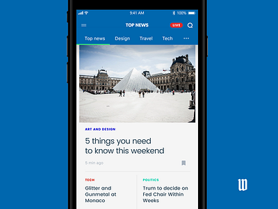 News app - top news screen app ios menu mobile news top news world