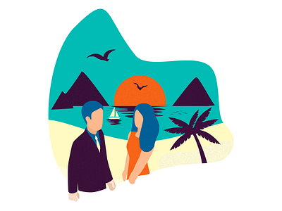 A day in paradise beach couple illustration