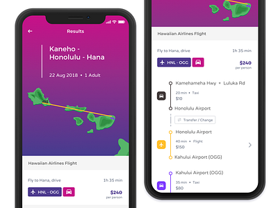Hawaii Services car color ferry flights gradient holiday island routes ui ux