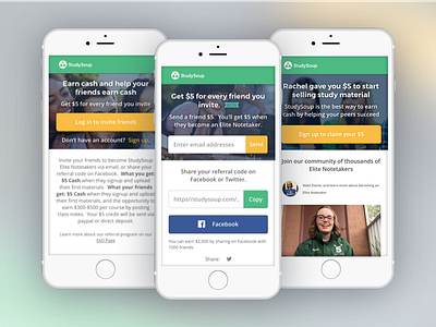 StudySoup Referral Program Mobile UI and UX design mobile referral program studysoup ui ux