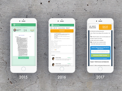 Mobile evolution of the StudySoup material page mobile studysoup ui ux