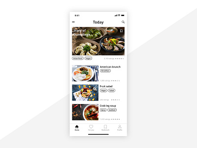 Food app homepage app ux design