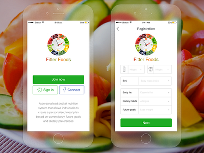 Foods app design foods form iphone registration sign in sketch ui