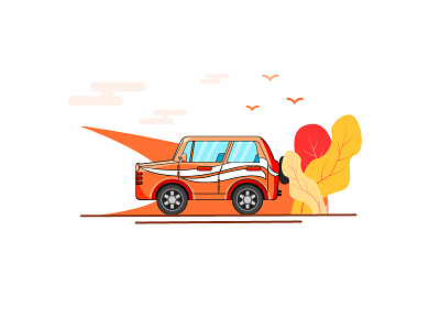 Fall travel car illustration