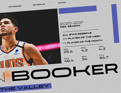 Devin Booker Stat Page basketball clean design grid grid layout phoenix suns