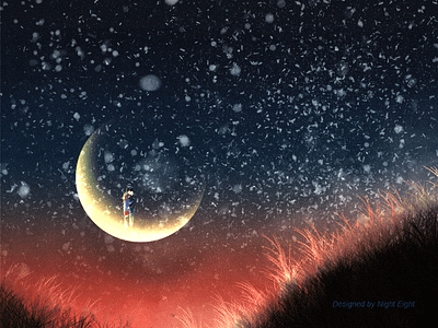 Love in the snow art beautiful illustrations love moon snow