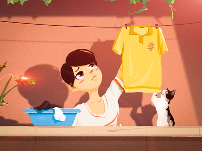 Drying clothes clothes color design girl illustration live ui