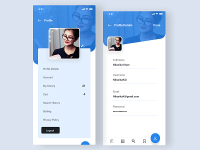 Profile Screen and Personal Details app book clean creative design details form layout library modern online profile sketch ui uiux