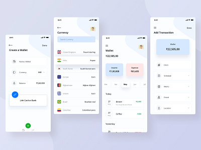 Wallet App Light Concept app design business creative currency design expenses income layout modern sketch ui uiux wallet