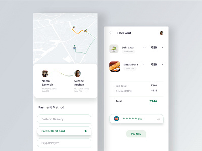 Checkout Screen app card payment cash on delivery checkout delivery dinner food layout location lunch modern order pay restaurants sketch tracking uiux