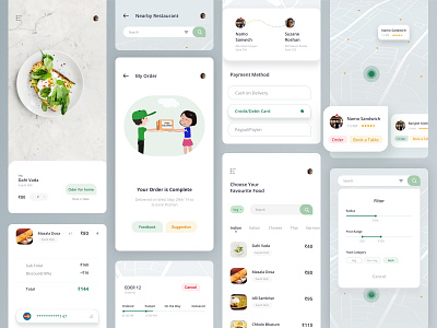 Food App Screen app book a table checkout delivery design dinner filter food ios location lunch map modern order payment method restaurant search sketch track uiux