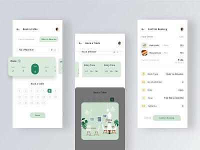 Book A table advance booking app book confirm creative date design dinner food lunch modern reservation restaurant sketch table time ui uiux