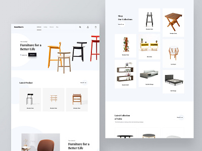 Home Page bed chair creative design e commerce furniture home decor home page landing page layout marketing modern online shopping shop sketch sofa table uiux web wooden