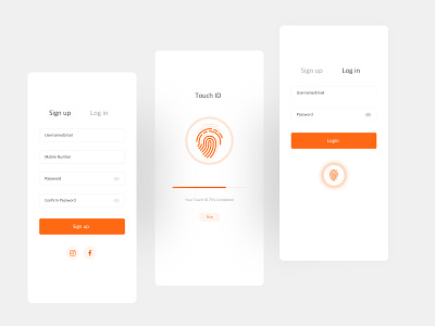 Login Signup Touch ID Screen account app budget creative design expenses income ios login login screen mobile registration screen signup sketch skip touch id tracker uiux wallet