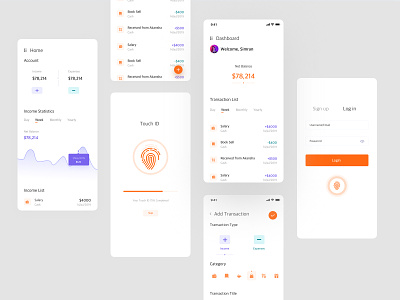 Wallet App Concept app clean design dashboard expenses fingerprint income ios layout login minimal mobile sketch statistics touchid transaction uiux wallet