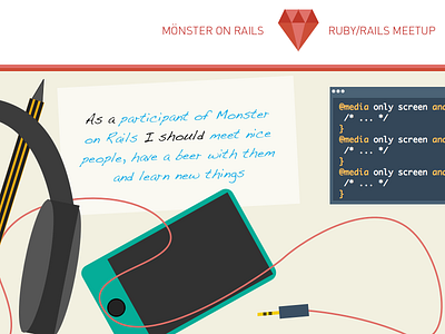 Monster On Rails Website Proposal design desk flat design headphone illustration mobile münster ruby ruby on rails site story website